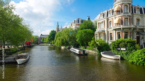 Traditional canal in old center of Amsterdam, Holland