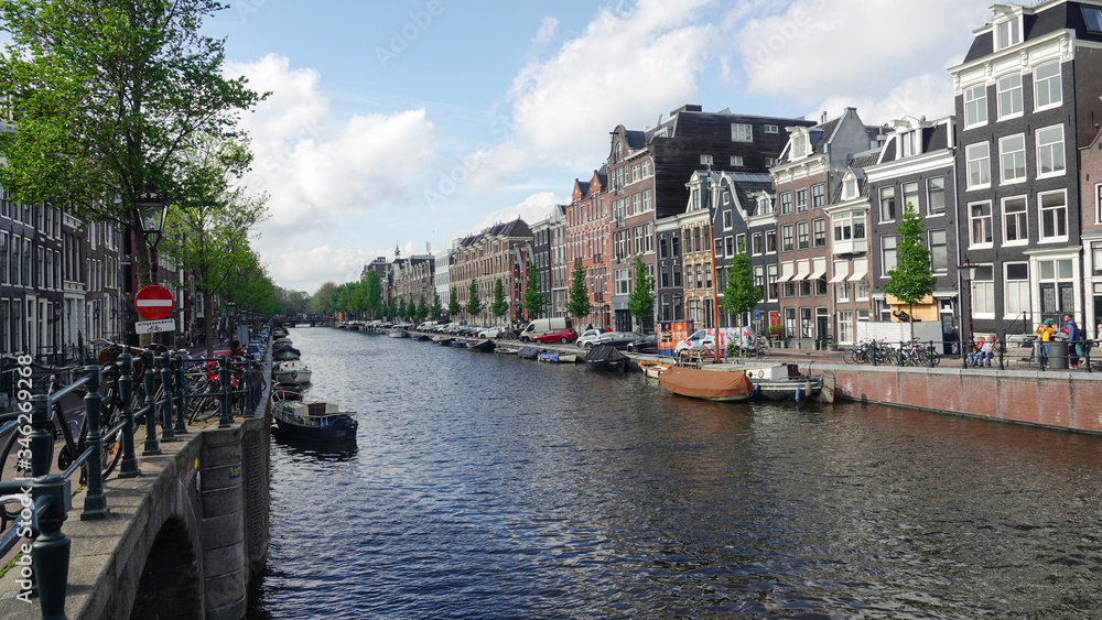 Traditional canal in old center of Amsterdam, Holland