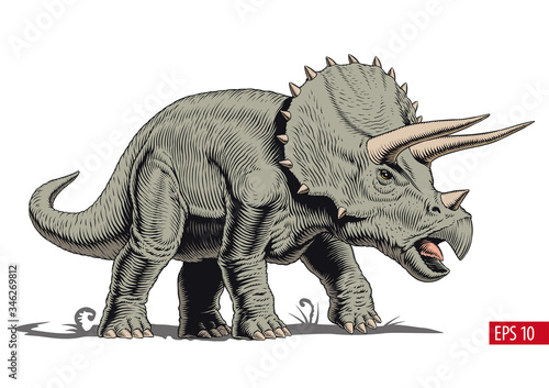 Triceraptops dinosaur isolated, comic style vector illustration