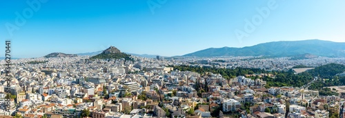 Panorama of Athens, Greece Featuring Mount Lycabettus, the National Garden, the Hymettus Mountain Range, and the Neighborhoods of Plaka, Kolonaki, and Syntagma