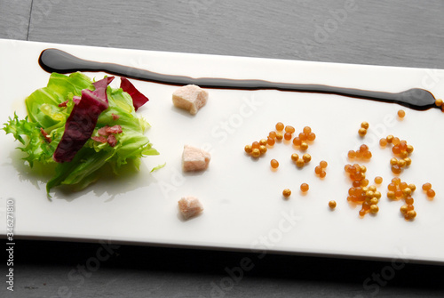 salad with gold caviar and yolk