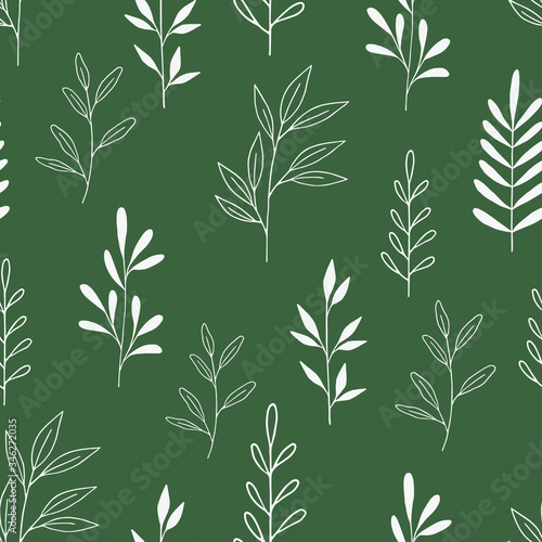 Seamless floral pattern. Seamless pattern with hand drawn forest leaves. Illustration in doodle style for wedding decoration, card, greeting, print and other floral vintage design. © Varvara
