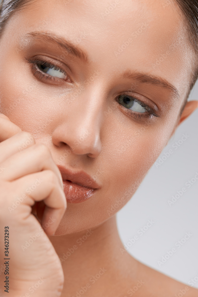 Beauty portrait of gorgeous blonde woman with makeup.