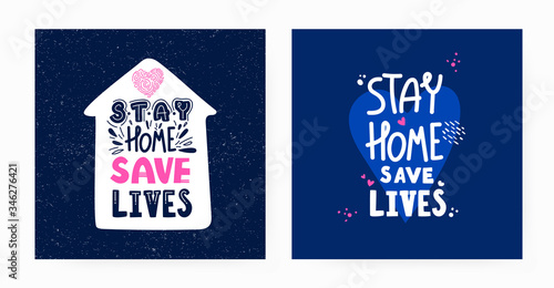 Set of stay home quarantine lockdown texts.