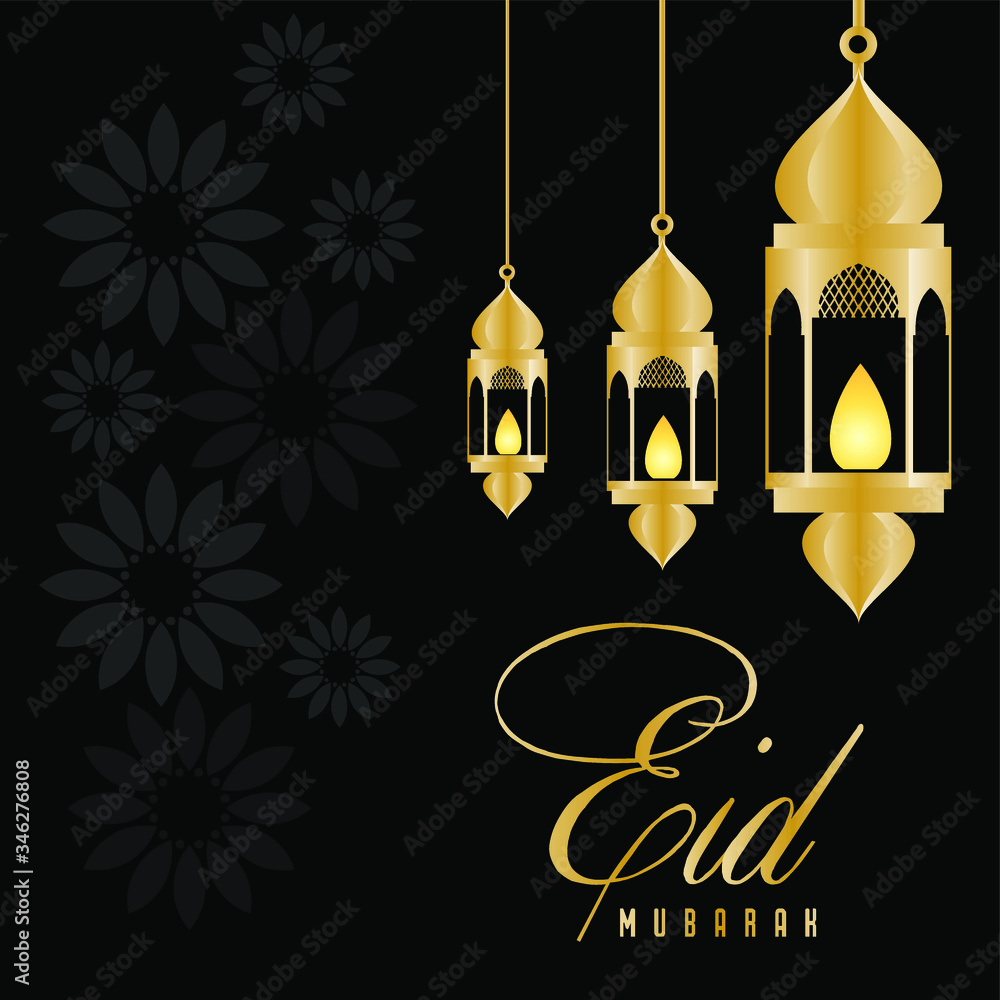 happy eid mubarak vector with hanging lamp background happy eid mubarak vector with hanging lamp background