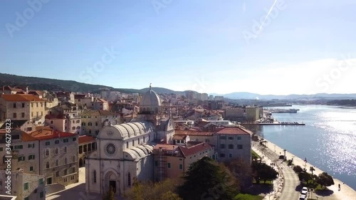 old church Cathedral of Saint James sibenik door old sity italia sicilia create sea montenego promenade  photo