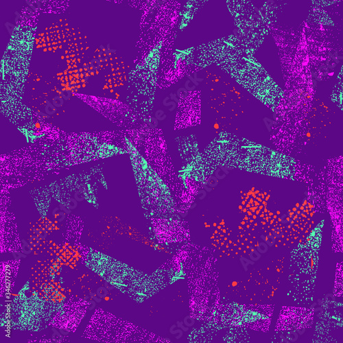 Abstract seamless grunge geometric pattern. Textured geometrical repeats print for fashion textile, clothes wrapping paper. 