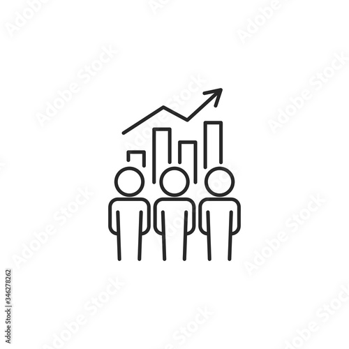 Business / company growth line icon with editable stroke. Business statistics concept. Simple black outline symbol. Isolated on white background. Vector illustration.