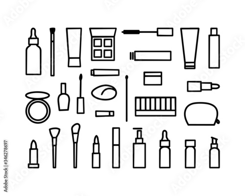 Set of cosmetics icon with thin line style. Cosmetics logo design vector isolated in white background. Use for pictogram assets