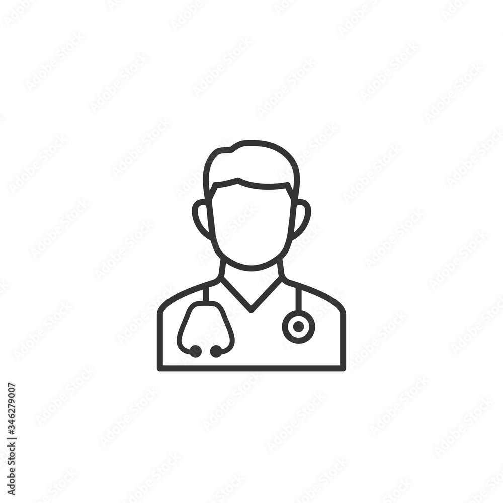 Doctor with stethoscope - line icon. Simple design. Health care symbol. Vector illustration. Doctor with stethoscope - line icon. Simple design. Health care symbol. Vector illustration.