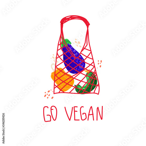 element for a vegan on an isolated background. Vegan concept. Organic concept. Postcard. Vitamins on a white background. The inscription " go vegan". Vector.