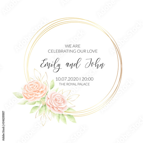Watercolor floral frame. Wedding invitation card.