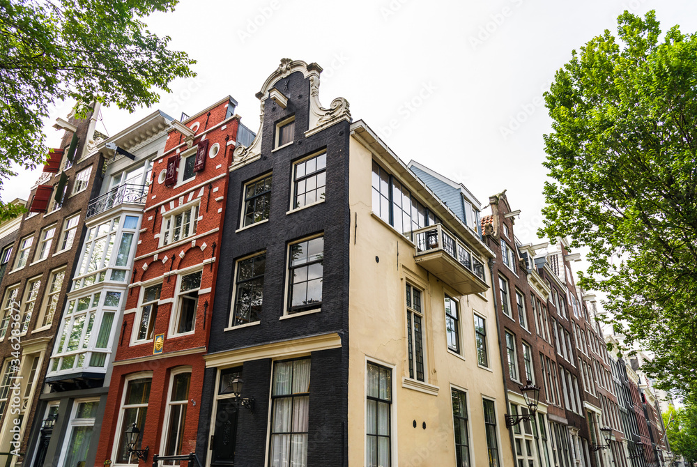 Traditional Dutch architecture colorful houses in Amsterdam, Netherlands