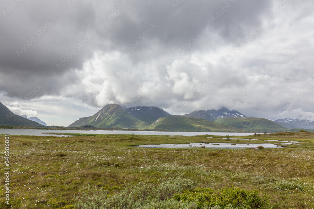 cloudy sky over the fjords of Lofoten Norway cloudy sky over the fjords of Lofoten Norway