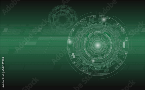 Futuristic Green HUD user interface screen design Sci-Fi UI technology background computing, artificial intelligence and radar concept