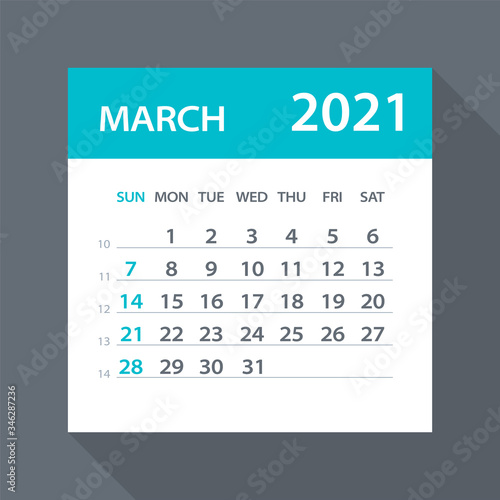 March 2021 Calendar Leaf - Vector Illustration