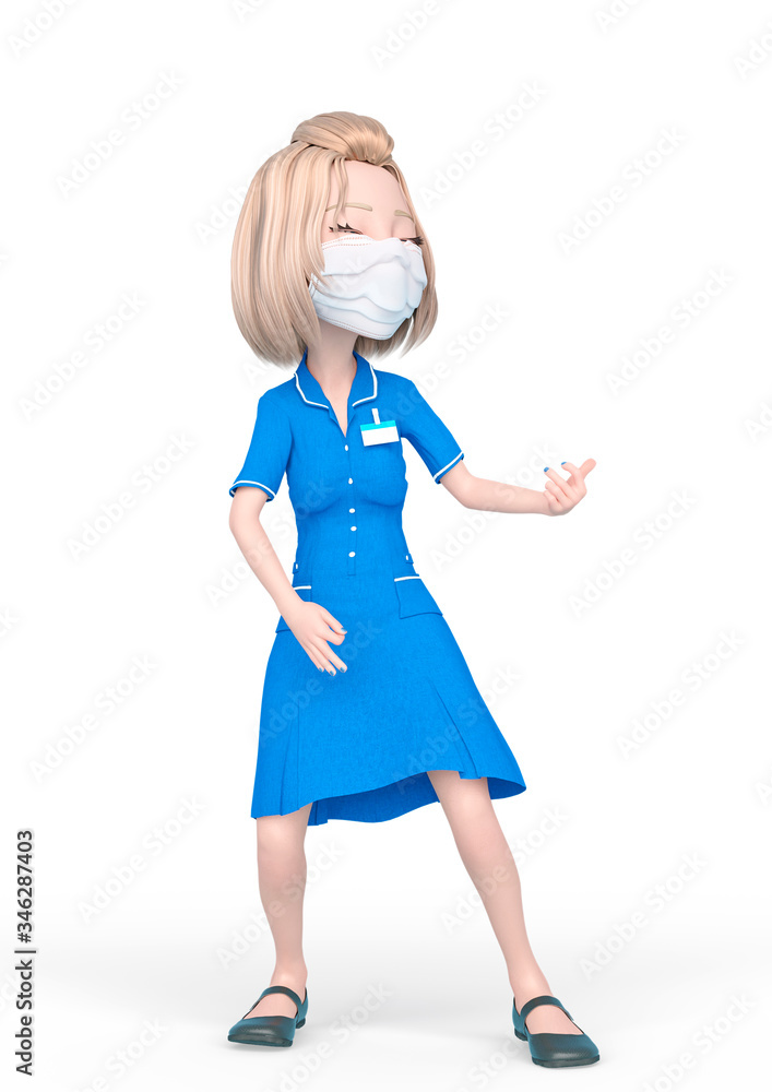 blond nurse cartoon wearing mask is singing and doing an air guitar pose blond nurse cartoon wearing mask is singing and doing an air guitar pose