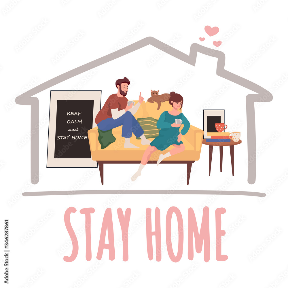 Stay home vector banner design. Quarantine and self isolation during global pandemic of Coronavirus Covid-19 poster concept. Stay home vector banner design. Quarantine and self isolation during global pandemic of Coronavirus Covid-19 poster concept.