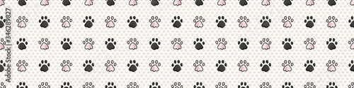 Canvas Print Hand drawn cute pink and black pet cat paw with claw seamless vector border
