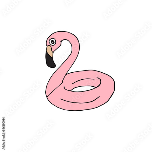 Vector pink hand drawn doodle sketch swimming flamingo ring float isolated on white background