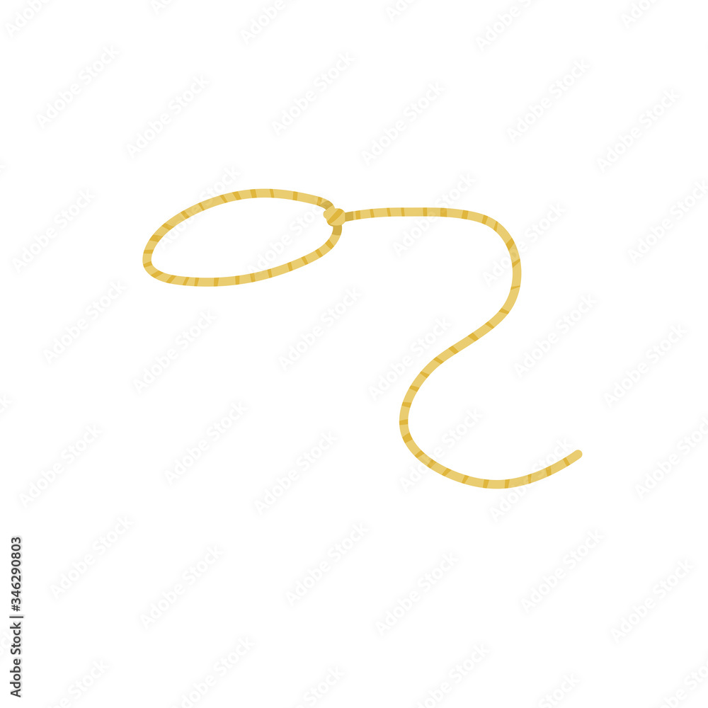 Lasso. Rope for catching animals. Element of cowboy and wild West. Long loop. Brown rustic cord. Cartoon flat illustration isolated on white Lasso. Rope for catching animals. Element of cowboy and wild West. Long loop. Brown rustic cord. Cartoon flat illustration isolated on white