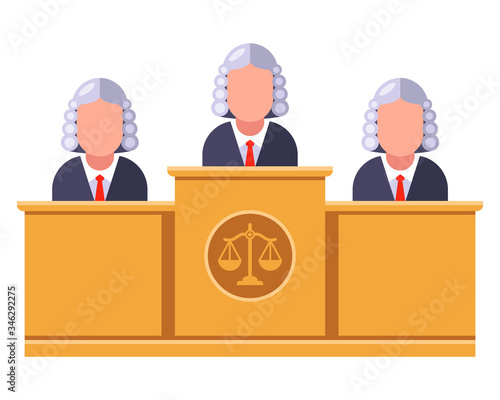 judges sit at a table and decide a criminal case. flat vector illustration.