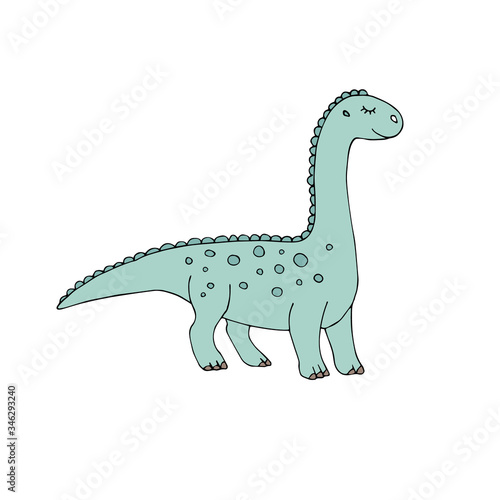 Vector hand drawn doodle sketch green colored diplodocus dinosaur isolated on white background