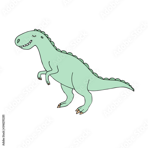 Vector hand drawn doodle sketch green colored tyrannosaur rex dinosaur isolated on white background