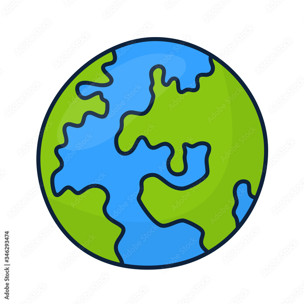 Planet Earth icon vector illustration isolated on white background. Cartoon flat Doodle line illustration. Planet Earth icon vector illustration isolated on white background. Cartoon flat Doodle line illustration.