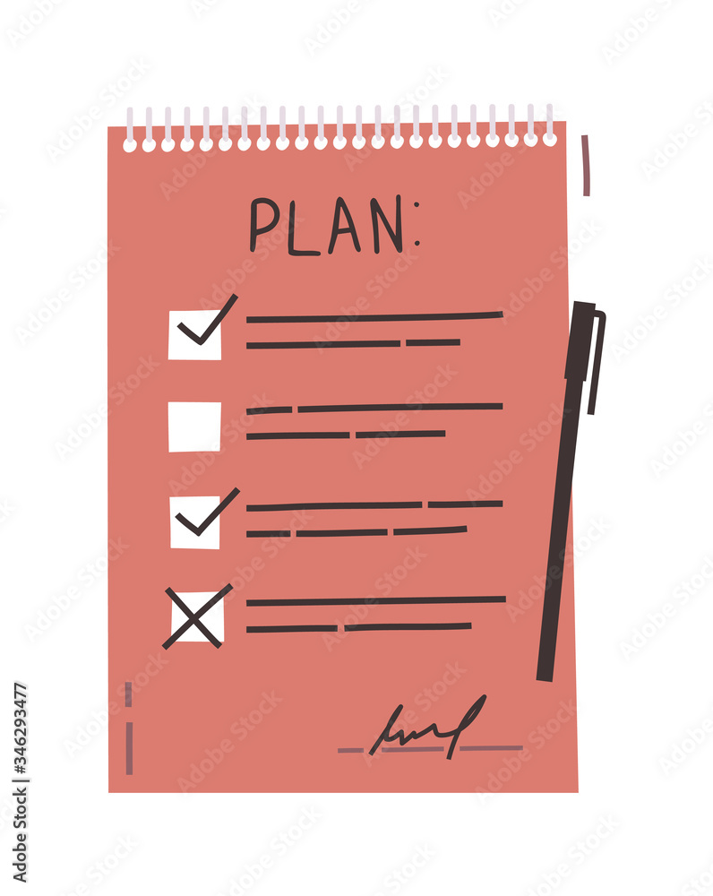 Plan or To do list concept with hand drawn text. Checklist, task list vector illustration in flat cartoon style on white background. Plan or To do list concept with hand drawn text. Checklist, task list vector illustration in flat cartoon style on white background.