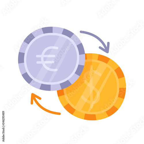 Currency Exchange hand draw doodle Business Flat Icon. Cartoon style dollar and euro money icon