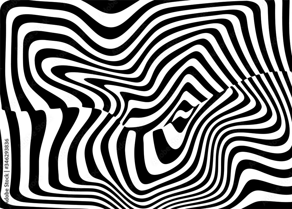 Abstract pattern of curved striped black and white lines. Modern vector background