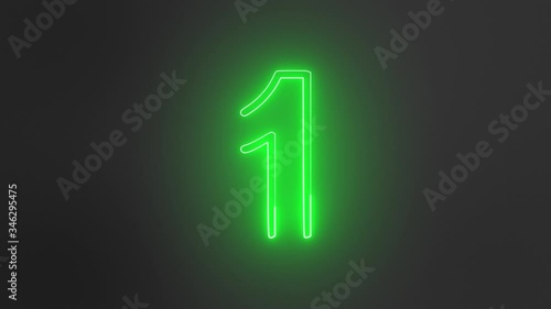 Green Neon Sign Numbers Counting Up From 1 to 5