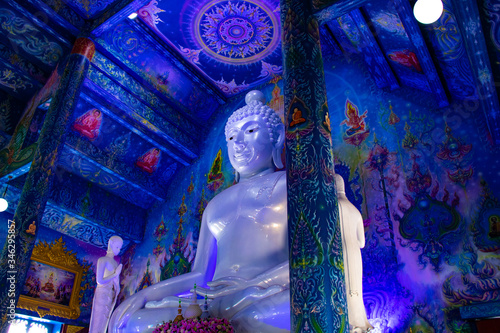 Canvas Print A beautiful view of Wat Rong Suea Ten, the Blue Temple at Chiang Rai, Thailand