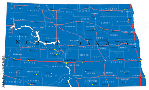 North Dakota state political map photo