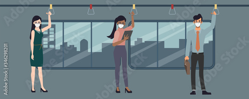 People make social distancing at sky train during covid-19. New normal lifestyle in daily after Coronavirus outbreak. 