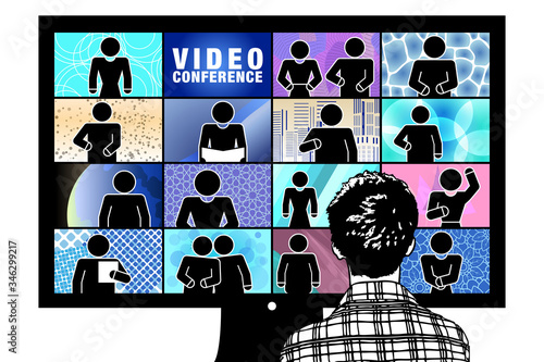 Illustration vectorielle sur la visioconférence utile pour des réunions familiale ou pour le télétravail.