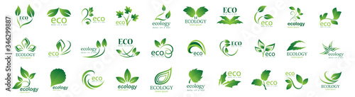 Collection Of Eco And Organic Logo Set - Isolated On White Background - Vector. Eco And Organic Logo Useful For Leaf Icon, Ecology Logo, Eco Symbol And Template Design. Ecology Tree Icons