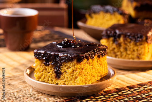 Brazilian carrot cake with chocolate topping photo
