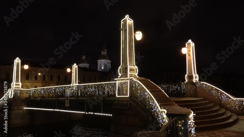 7 New Year bridges in the center of St. Petersburg on the garden street in 4К photo