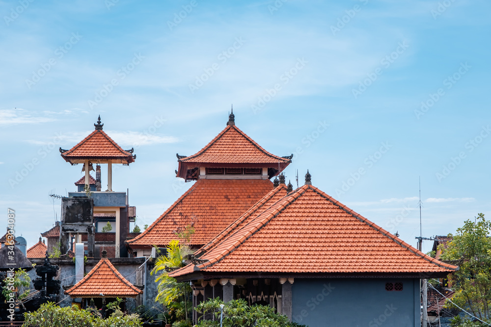 Landscape of Ubud and houses of Bali Island, traditional architecture of Bali Island