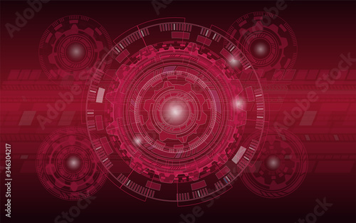 Futuristic RED HUD with four satellites user interface screen design Sci-Fi UI technology background computing, artificial intelligence and radar concept