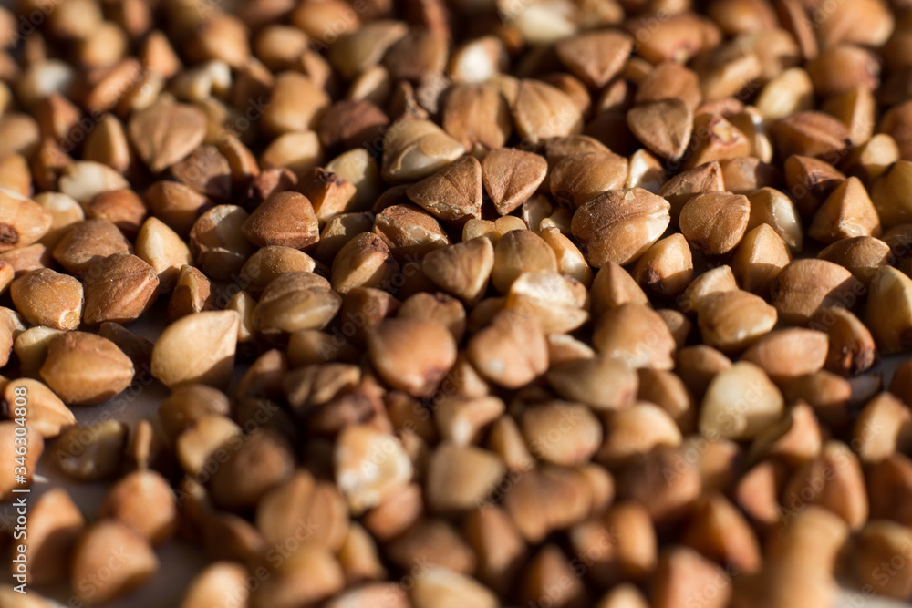 Buckwheat groats macro shooting. Buckwheat grains Buckwheat groats macro shooting. Buckwheat grains