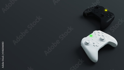 White and black joystick with dark background 3D rendering