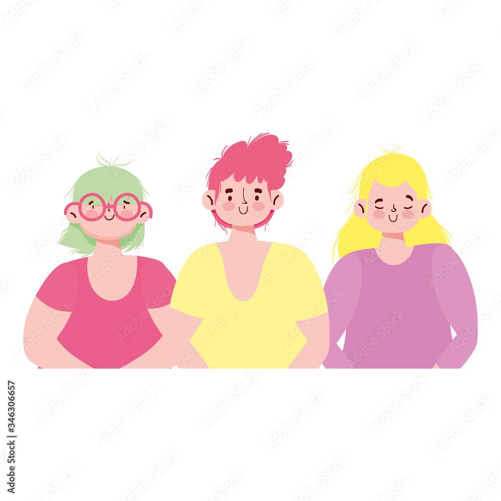 young people group male and female cartoon character isolated design young people group male and female cartoon character isolated design