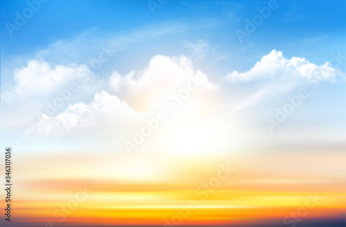 Sunset sky background with transparent clouds. Vector illustration