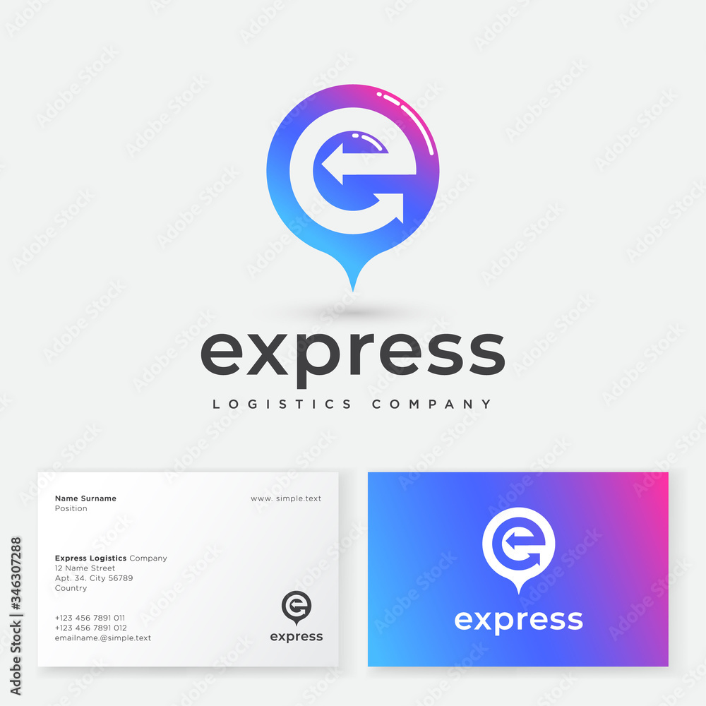 Express logo. E monogram with arrows like map marker. E monogram with directions. Network icon. Delivery and Logistic. Business card. Express logo. E monogram with arrows like map marker. E monogram with directions. Network icon. Delivery and Logistic. Business card.