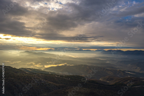 Aerial view of Vikos Gorge  a gorge in the Pindus Mountains of northern Greece  lying on the southern slopes of Mount Tymfi  one of the deepest gorges in the world. Zagori region  Greece