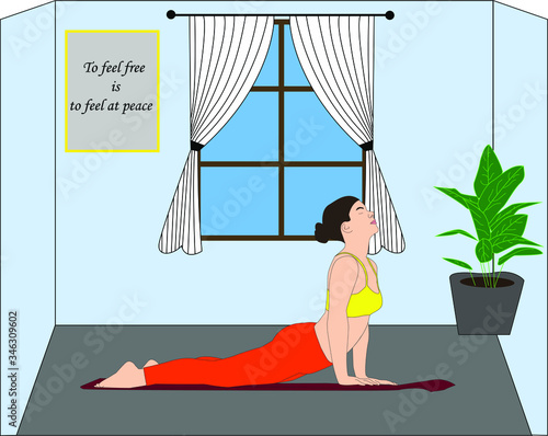 mujer realizando postura de yoga en la comodidad de su hogar, relajandose en la comodidad de su hogar