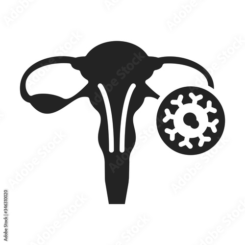 Cervical cancer black glyph icon. Malignant neoplasm. Female reproductive system disease. Oncology. Pictogram for web page, mobile app, promo. UI UX GUI design element.